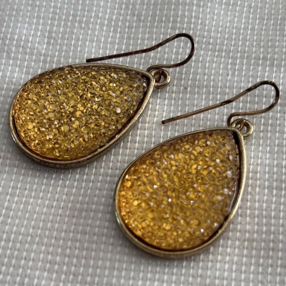 Jewelry - Gold Glitter Teardrop Dangle Earrings | Sparkle Resin Drops | Costume Jewelry